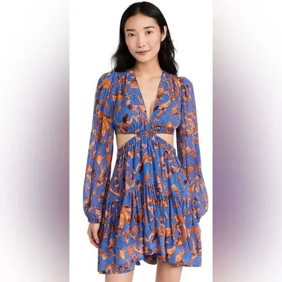 A.L.C. Silk Izzy Mini Blue Orange Dress - Picture 2 of 9